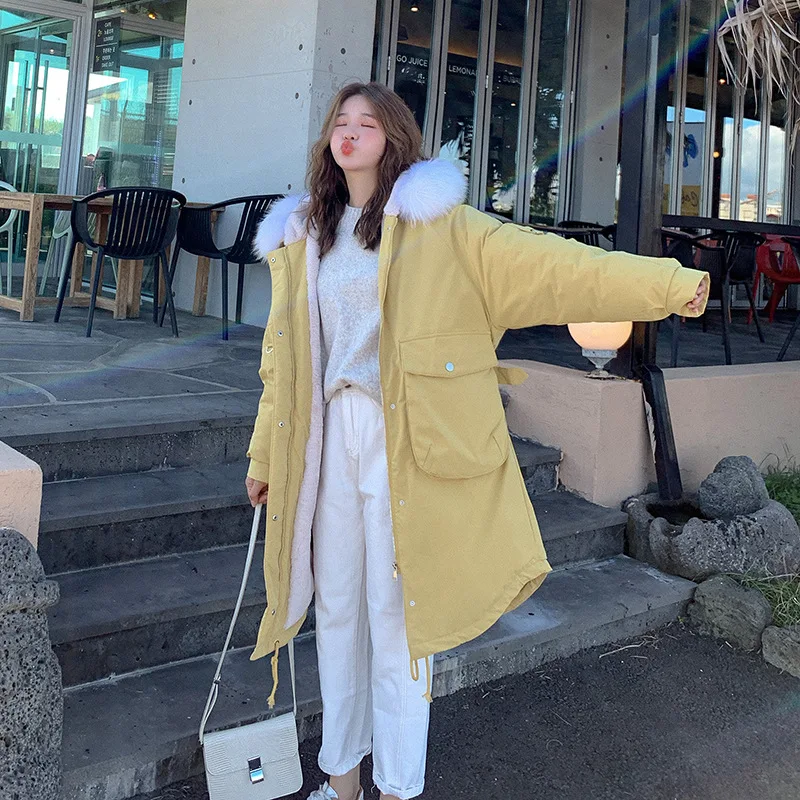 

2019 New Style Winter Korean-style Mid-length Loose-Fit Fur Collar Hooded Cotton-padded Clothes Students Thick Quilted Cotton Co