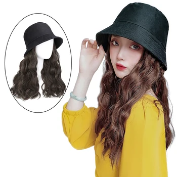 

XGlong wavy hat wig synthetic natural wigs black / brown wave 22 inch naturally connect adjustable hat wig for girl party