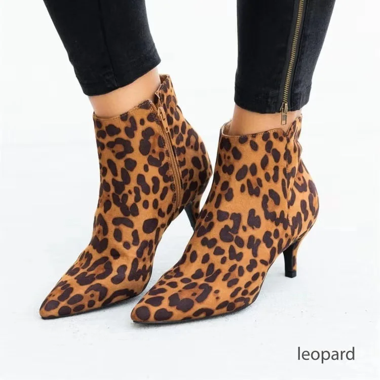 Women&amp#39s Boots Popular Spring Autumn Pointed Toe Stiletto Ankle Fashion Leopard Print Zipper Woman Ladies Shoes Hot | Обувь