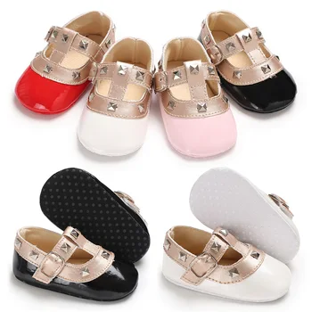 

Female baby spring and autumn 0-1 princess fashion rivets comfortable soft color matching shoes non-slip baby toddler shoes
