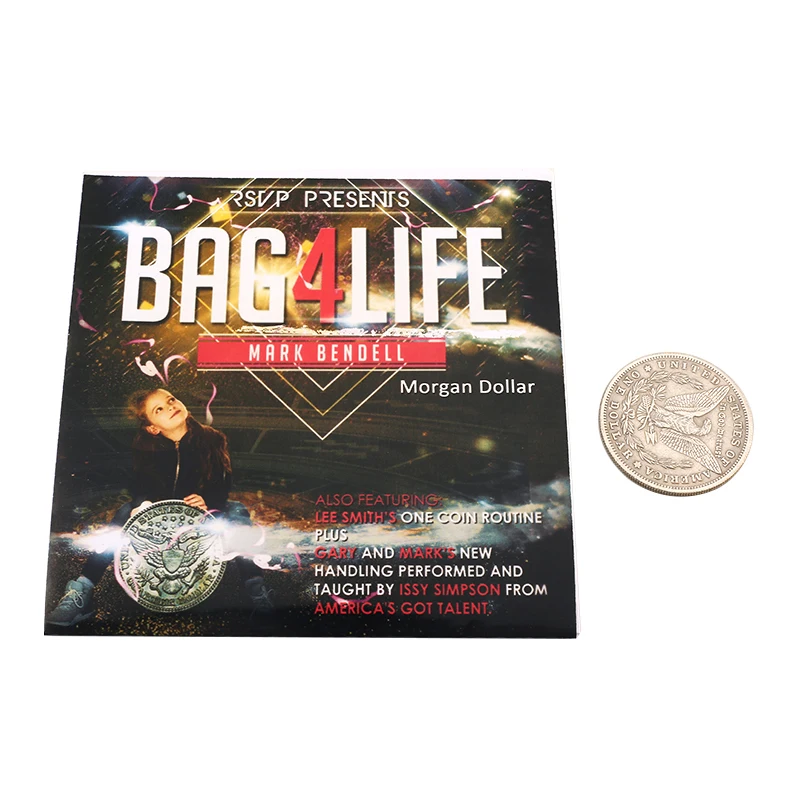 Bag4Life (1 Morgan Dollar and DVD) ) Magic Tricks Satge Close Up Magia Fun Coin Penetration Bag Magie Illusion Gimmick Props