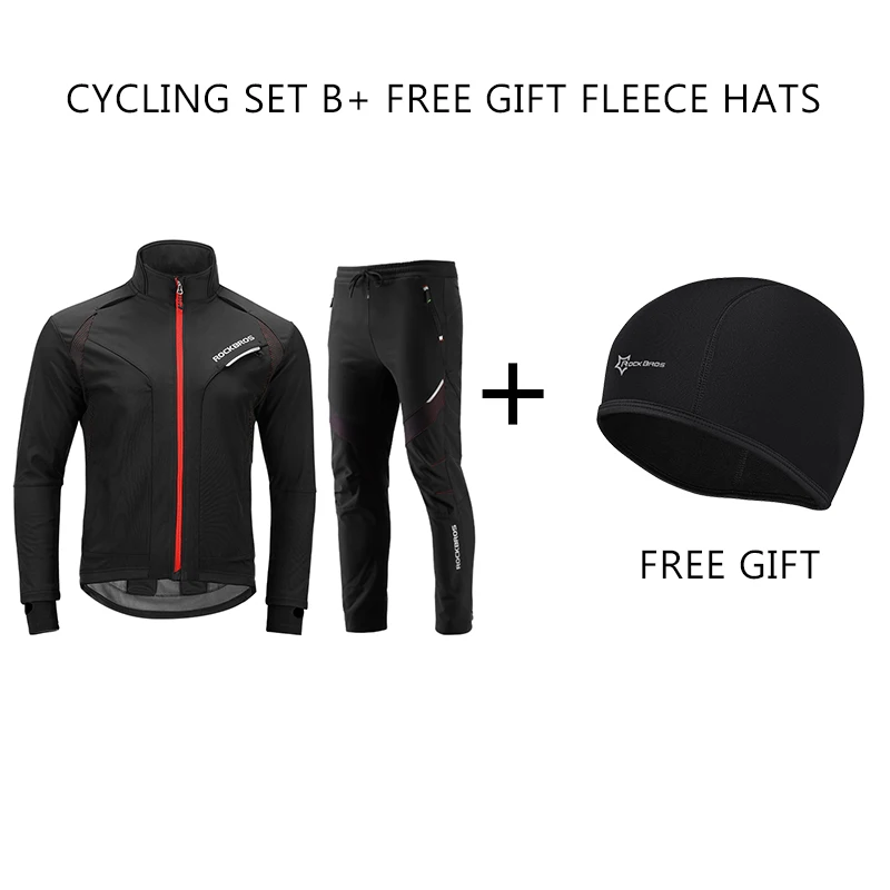 Jacket and pants B ROCKBROS зимний комплект для велоспорта, теплая флисовая спортивная одежда, ветрозащитная куртка унисекс, мужские и женские брюки, спортивный костюм для улицы, комплект одежды - Цвет: Jacket and pants B