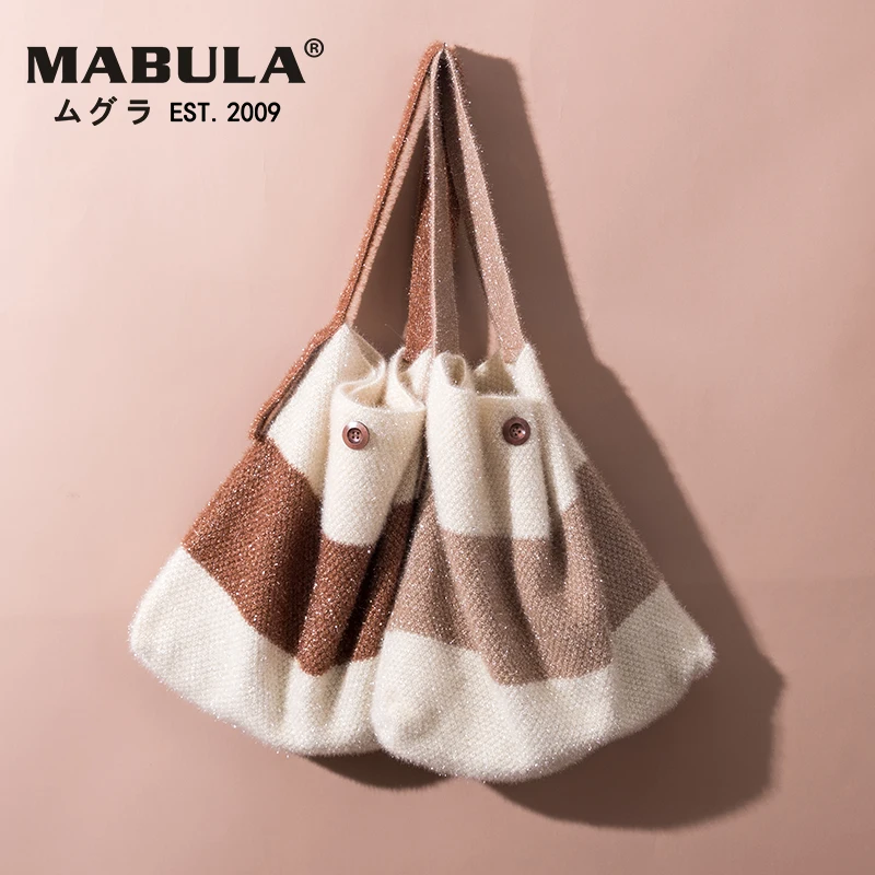 Модная полосатая Сумка MABULA для женщин светоотражающая Вязаная хлопковая