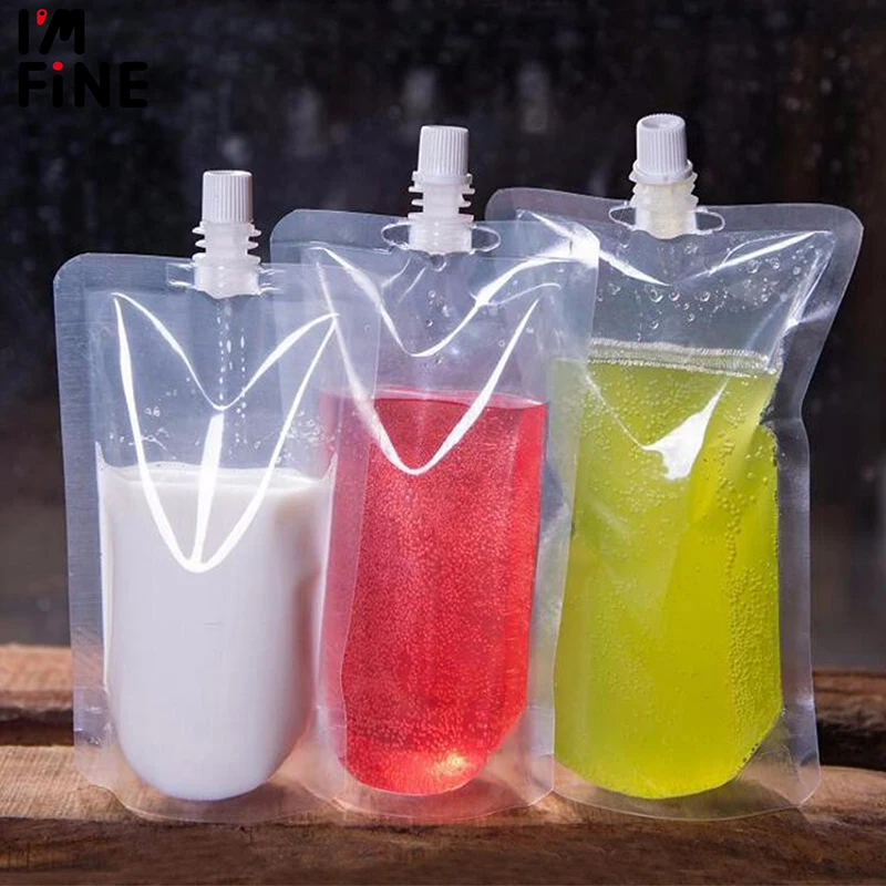100 Pack, Stand-up Plastic Drink Packaging Bag Spout Pouch for Beverage Liquid Juice Milk Coffee 6
