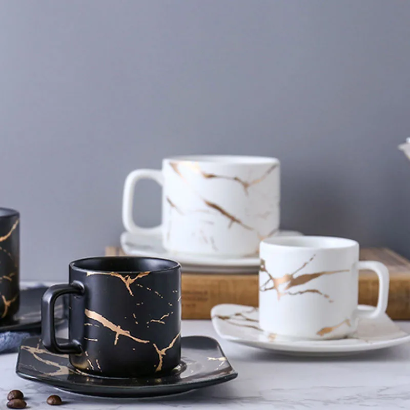 Нордический стиль Золотой Мрамор керамическая кофейная чашка наборы 2 шт Подарочная коробка костюм кружки молоко кружки для чая кофе 120 мл/280 мл