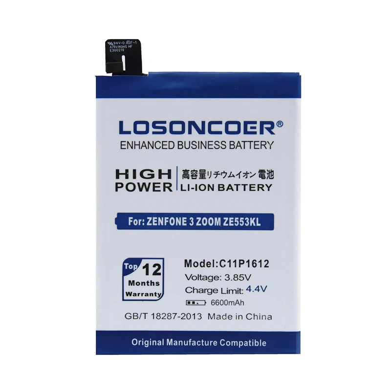 Аккумулятор для телефона LOSONCOER C11P1612 6600 мАч для ASUS Zenfone 4 Max Pro Plus ZC554KL X00ID для ASUS Zenfone 3 Zoom Z01HDA ZE553KL