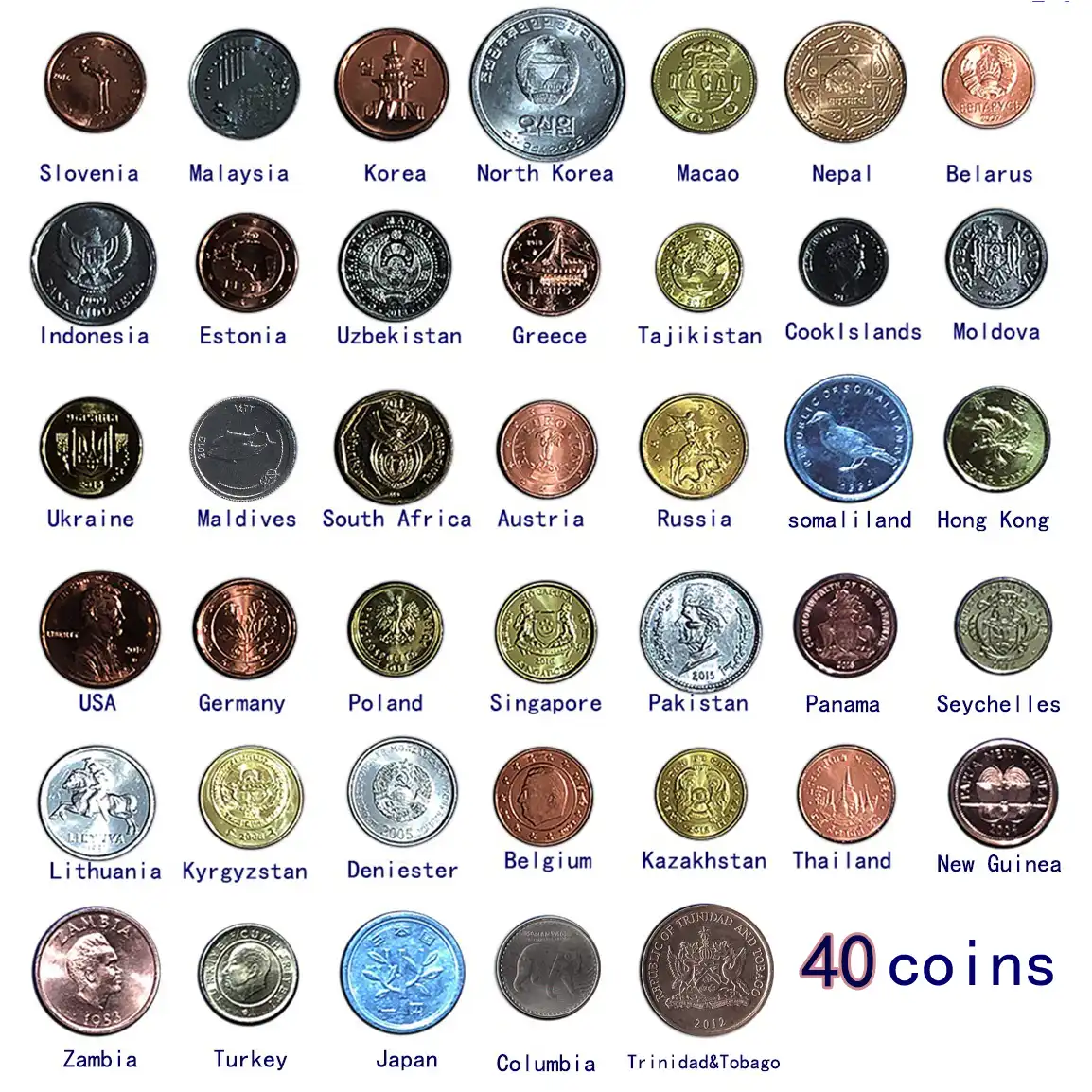 40 Coins From 40 Different Countries Set Lot Original Coin Unc Real