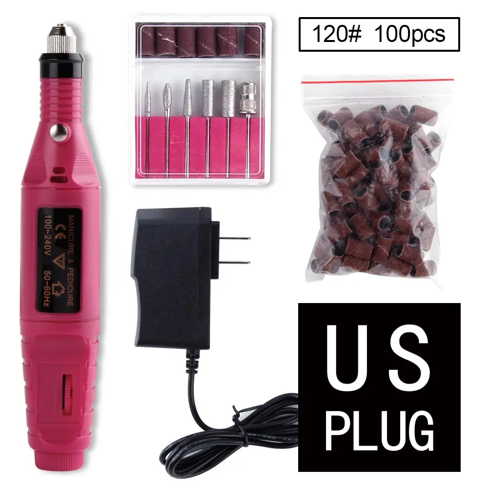 rose set E US plug Для профессионального аппаратного маникюра машина для ногтей Биты Набор мельница Керамический Резак Шлифовальная Пилка Для ногтей пилка пилочка Гель-лак для Удаления Резак - Цвет: rose set E US plug