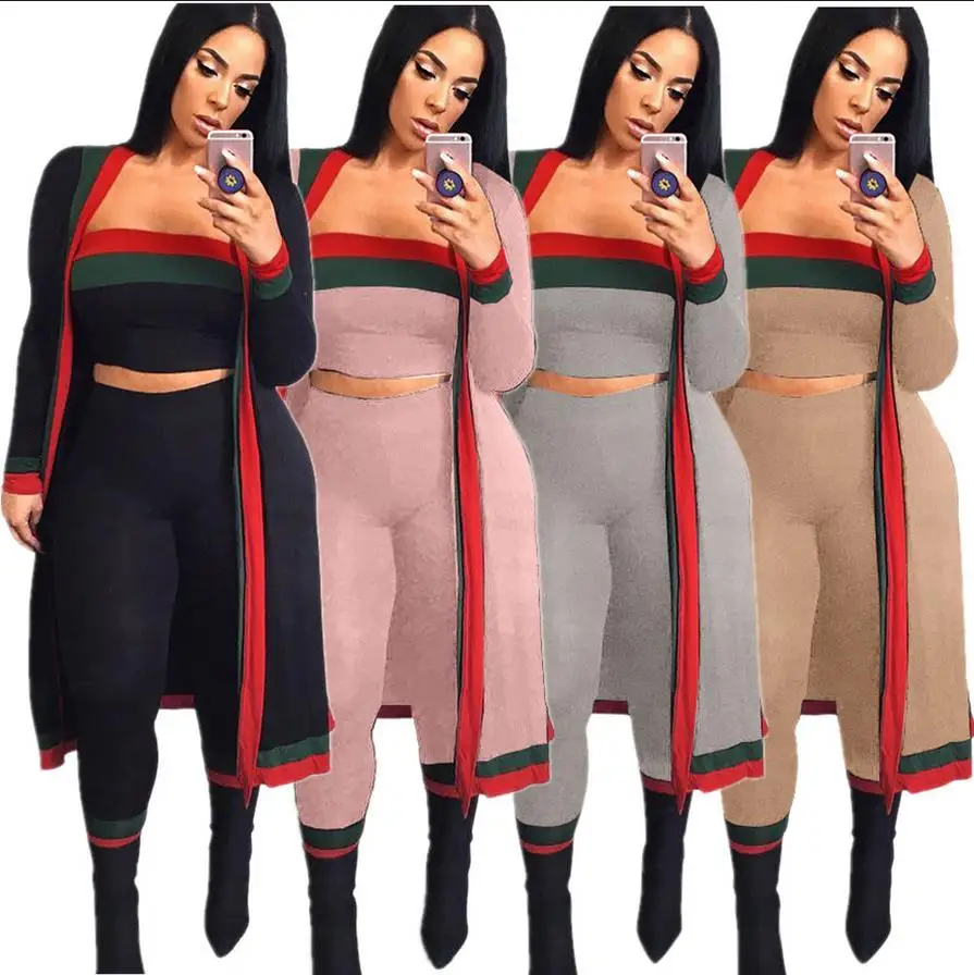 

2018 Spring Summer Red And Green Strape Stitching Wrapped Chest Tights 3 pieces Contigt Sets S628