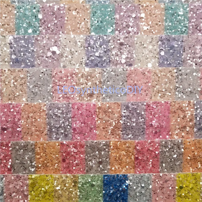90X134CM Stripes Glitter Fabric, Cuero Sintetico Chunky Glitter Leather For Making Bows Accessories LEOsyntheticoDIY P947