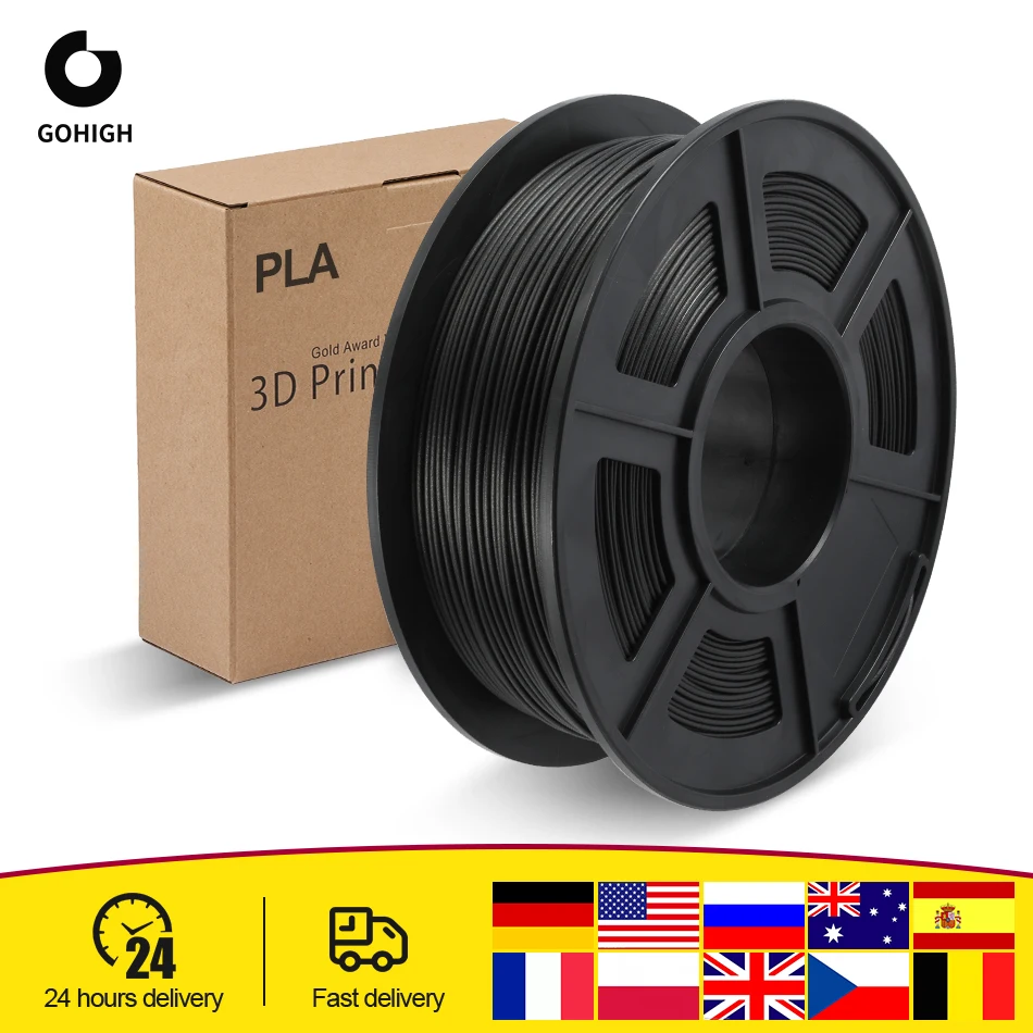 GOHIGH PLA Carbon BLACK Fiber 1KG 2.2lbs 3D Printer Filament 100% No Bubble 1.75MM Spool for Stool Model Printing | Компьютеры и офис