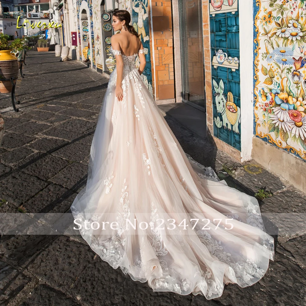 Loverxu сексуальное кружевное свадебное платье трапециевидной формы с открытой спиной и вырезом лодочкой Роскошное винтажное свадебное платье с аппликацией и открытыми плечами