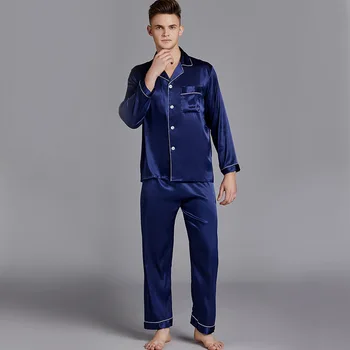 

Men's Cardigan Shirt Large Size Men Pajamas Set for Summer Long Sleeve Loose Suit Thin Silk Pillamas Mujer