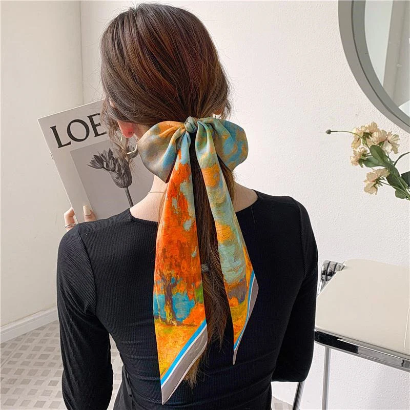 

Bowknot Silk Scarf Headband for Women Fashion Print Hair Ties Hair Scrunchies Hairbands Ponytail Holder Hair Accessories