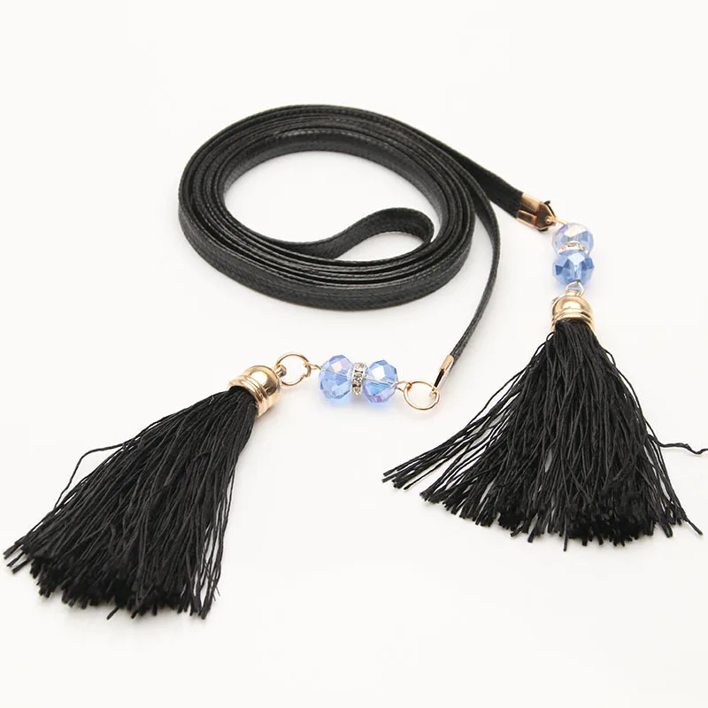 peacock blue Новинка, тонкий ремень с узким поясом, украшенный жемчугом, для девушек, дизайнеров, кисточкой, для женщин, аксессуары для платья, женский пояс с цепочкой, Cinto - Цвет: peacock blue