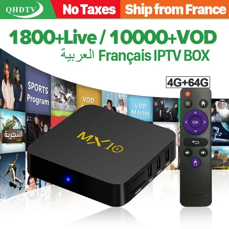 

MX10 IPTV France Box QHDTV IPTV Subscription Android 9.0 TV Receivers 4G 64G RK3328 IPTV Arabic Tunisia Algeria Belgium France