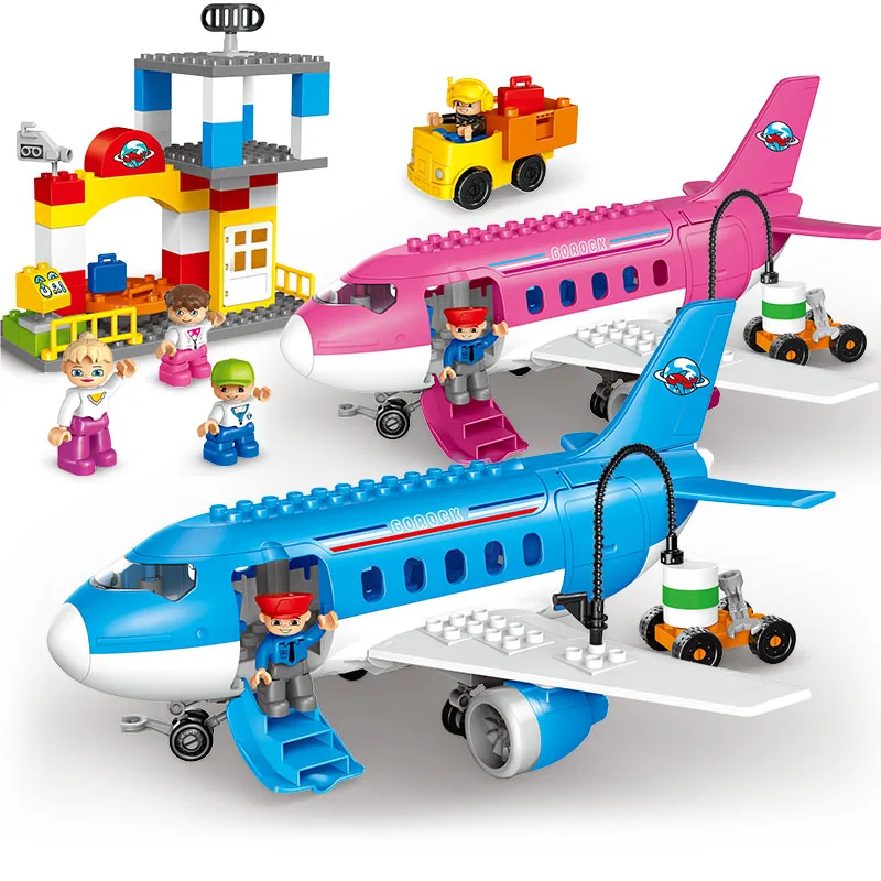 

QWZ Airplane Series Compatible Duploed Busy City Airport Large Airplane Building Blocks DIY Big Bricks Toys For Children Gift