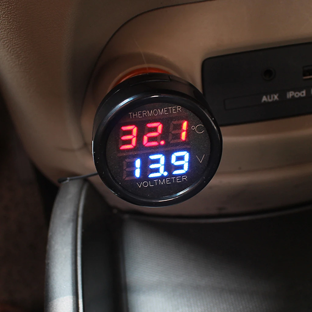 2in1 автомобиля 12V 24V синий светодиодный цифровой Вольтметр Манометр+ термометр