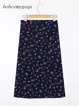

summer floral sexy slit skirt women button up casual high waist skirt spring floral work office lady long skirt female faldas