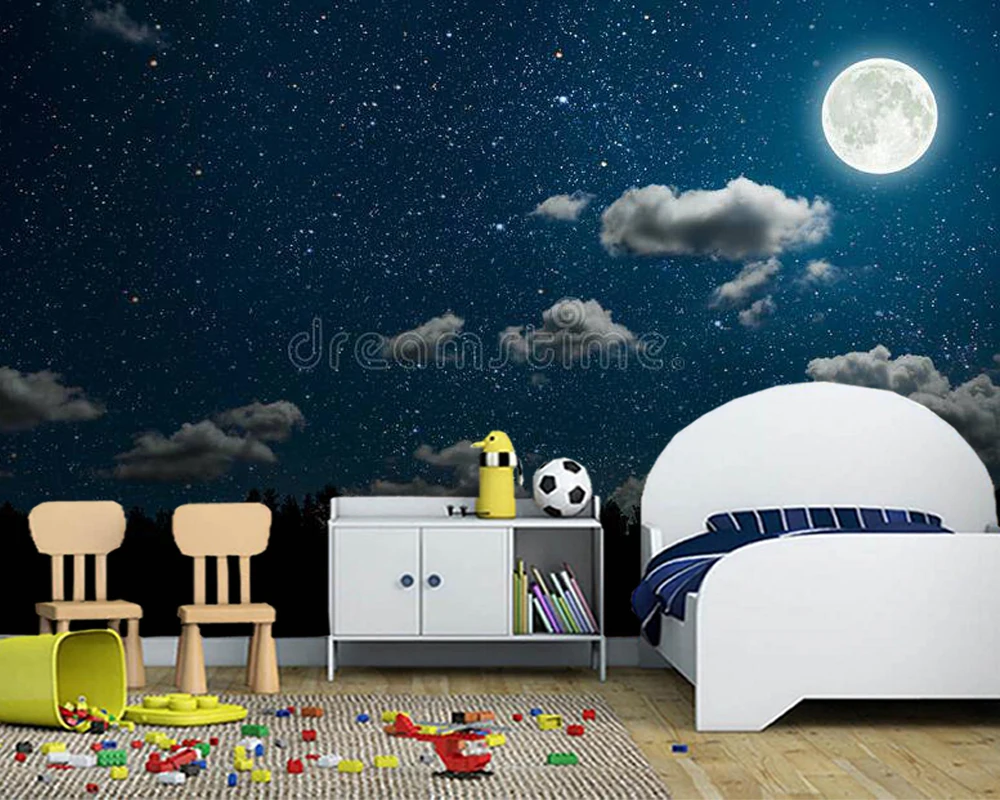 

Custom papel de parede 3d, night sky with stars and clouds. Mural for living room bedroom sofa background decoration wallpaper