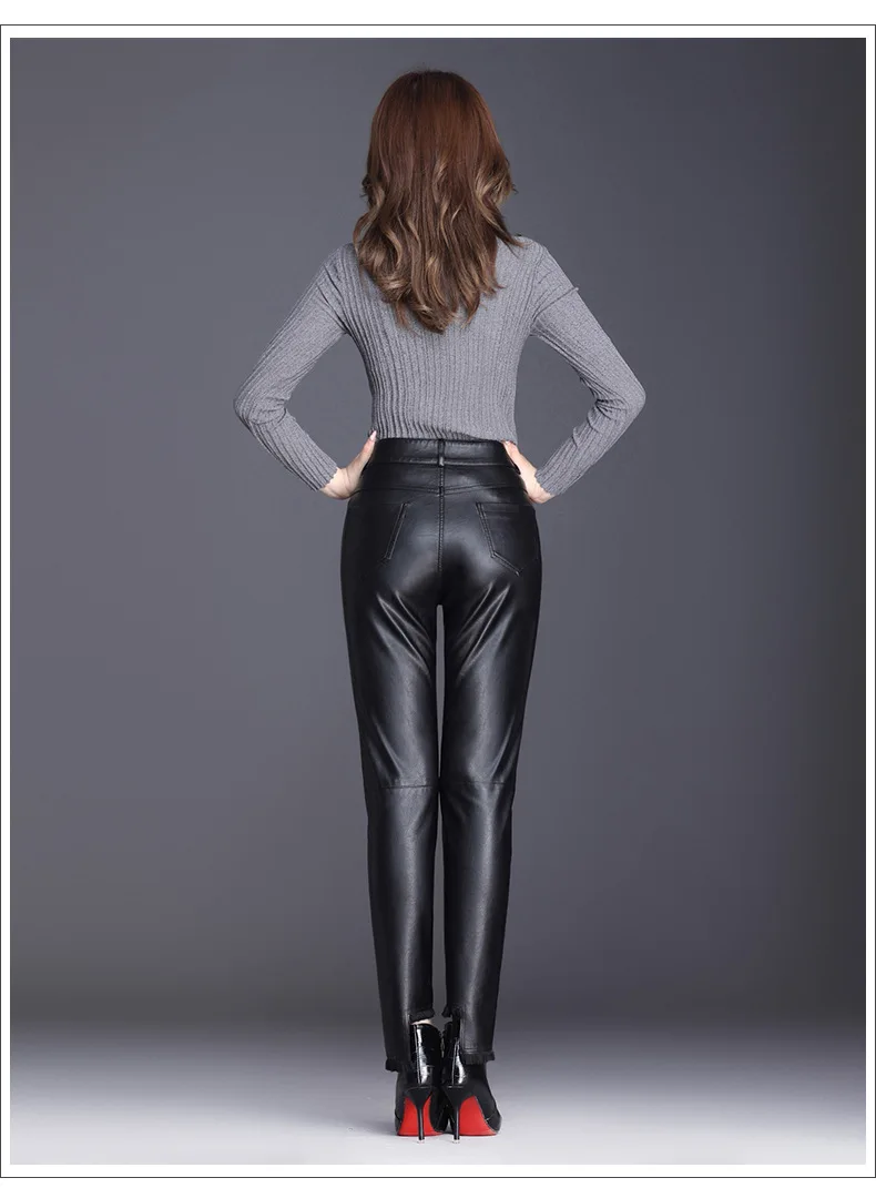 Женские брюки-карандаш с высокой талией, брюки, осень, искусственный мех, искусственная кожа, на молнии, комбинированные, нестандартные, женские обтягивающие брюки-карандаш