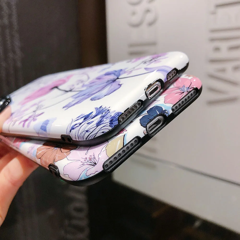 Art Flowers Phone Case For iPhone 12 mini X XR XS Max 6 6S 7 8 Plus 11 Pro Max Soft Silicone IMD Floral Protective Back Cover