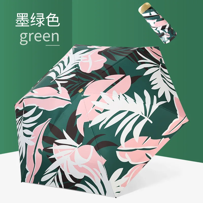 5 Folding Sun Umbrella Female Sunscreen Anti-UV Parasol Small Black Coating Sunny Rainy Dual Use Folding Girls Umbrella - Цвет: green