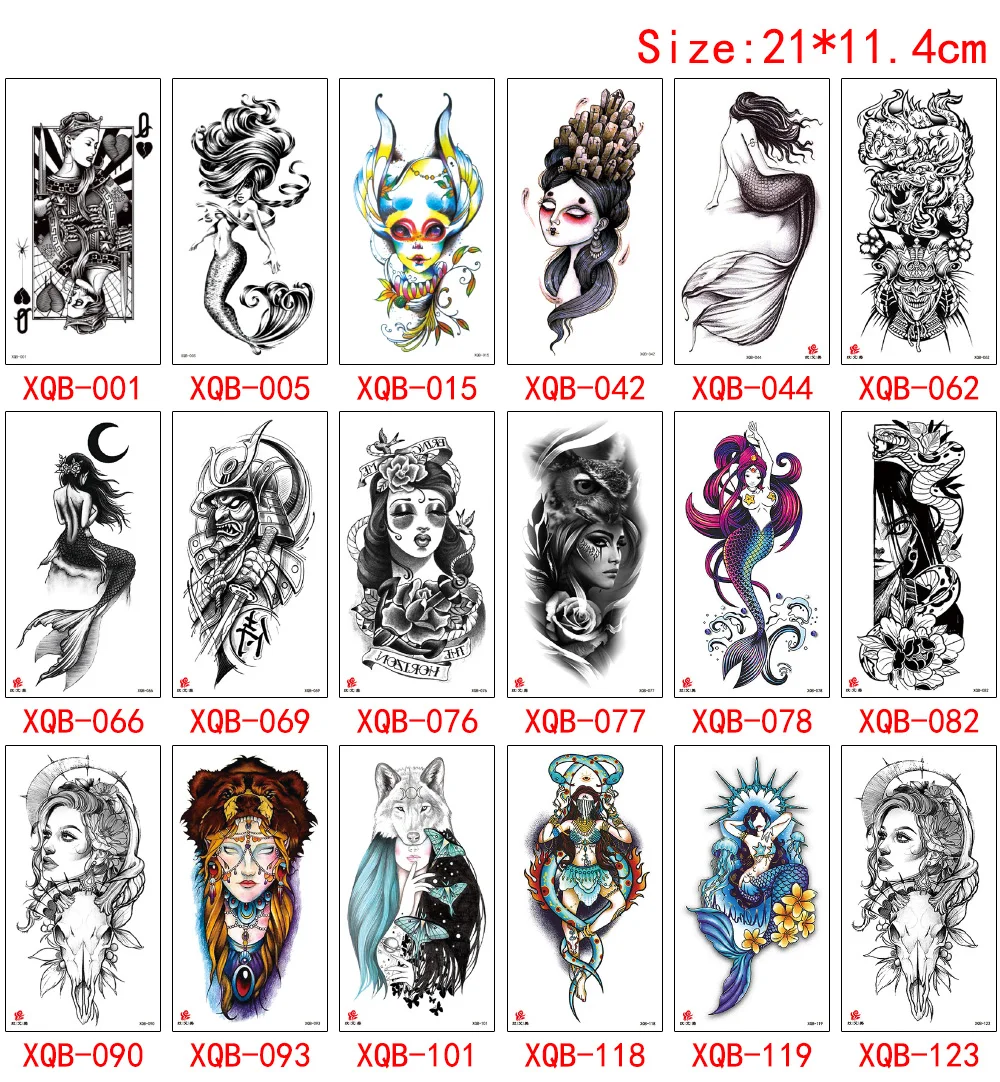 Fashion Style Temporary Tattoo Fake Sketch Body Makeup Sticker Mermaid Cool Wolf Woman Person Removable Waterproof Mixed Tattoos (5)