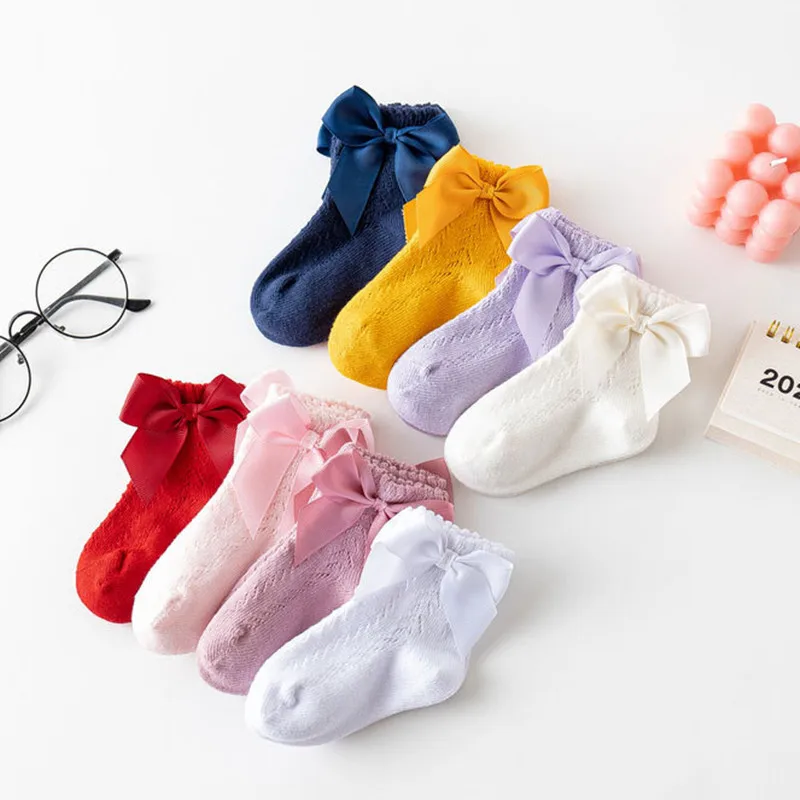 Calcetines de malla finos con lazo para niña recién nacida, accesorios de ropa infantil