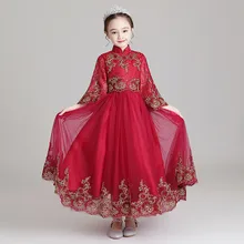 Г. Осенние Элегантные Новые вечерние кружевные платья с вышивкой для девочек на день рождения и год детское платье в китайском стиле