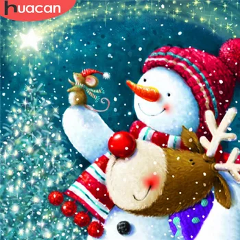 

HUACAN Full Square Round Diamond Painting Christmas Snowman Rhinestone Kit Diamond Embroidery Landscape Winter Handmade Gift