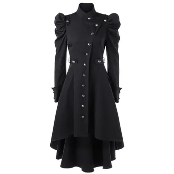 

Women Trench Coat Britain Fashion Black Goth Vintage Windbreaker Swallowtail Long Coats Elegant Lady Fall Overcoat 2020 Autumn