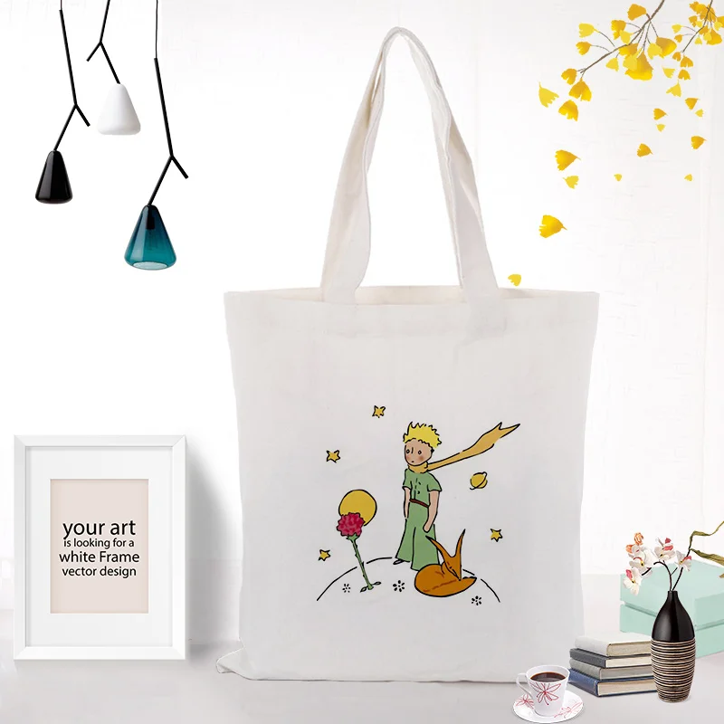 Холщовая Сумка-тоут Маленький принц серийный пользовательский принт текстовый логотип ежедневного использования DIY эко-Экологичные многоразовые хозяйственные сумки сумка из перерабатываемого материала