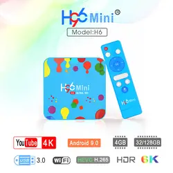 4 Гб + 128 ГБ H96 Мини Android 9,0 tv Box H6 четырехъядерный 6K H.265 Wifi Bluetooth HD Youtube телеприставка HD плеер 6K tv box 4 + 32G