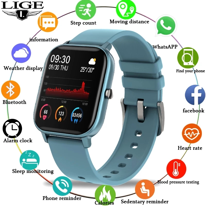 

LIGE 2020 New Color Screen Smart Watch Women men Multifunctional Sport Heart Rate Blood Pressure IP67 Waterproof Smartwatch+Box