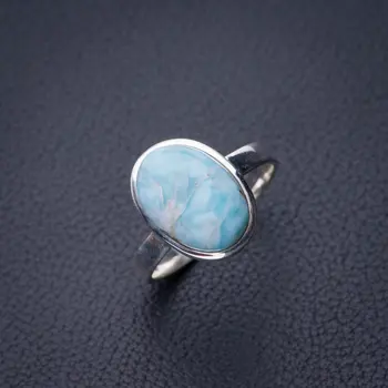 

StarGems Natural Caribbean Larimar Handmade 925 Sterling Silver Ring 9 D8471