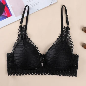 

Women Bras Female Sexy Thin Pad Full Cup Deep V Lace Breathable Brassiere Comfortable Front Closure Gathered Chest Underwear