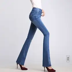 [Высокая эластичность] повседневные джинсы с высокой талией, женские брюки на весну и зиму 2019, эластичные узкие расклешенные брюки