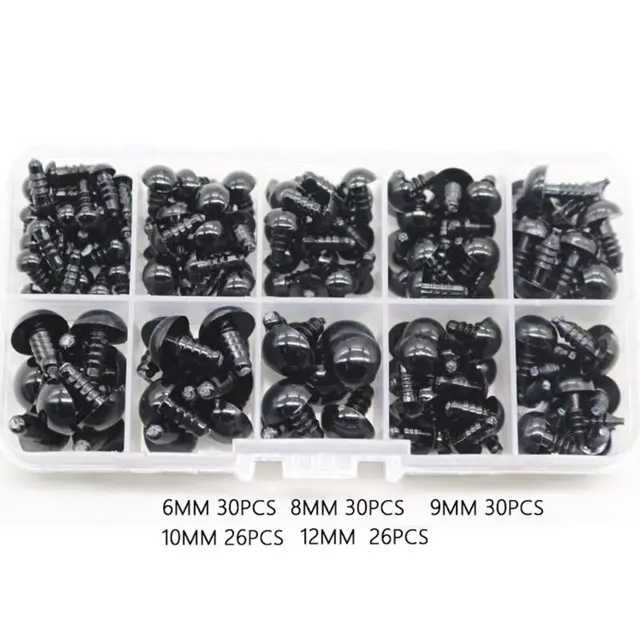 142pcs 6-12mm Black Plastic Craft Safety Eyes for stuffed Animal Doll DIY Toy 6