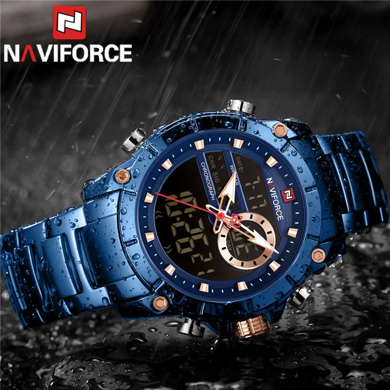 

NAVIFORCE Top Brand Luxury Men Watch Waterproof Quartz Digital Led Male Clock Military Sport Stainless Steel Man Wristwatch 9163