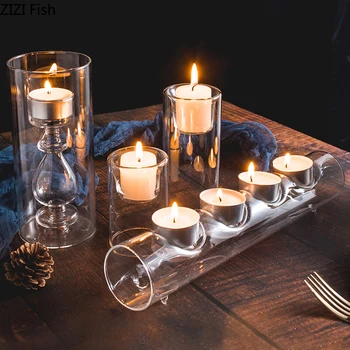 

European Simplicity Glass Candle Holders Party Wedding Decorations Simple Transparency Candlestick Candelabra Table Centerpiece