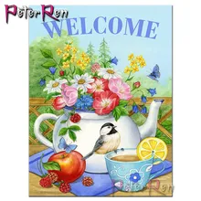 5D Diamond Painting Welcome Flower Teapot Full Square&Round Diamond Embroidery Cats Diamond Mosaic Birds Pictures Of Rhinestones Arts