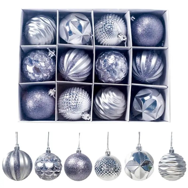 12Pcs/lot Christmas Tree Decor Ball Baubles Xmas Party Hanging Ball Xmas Decoration for home Navidad natal Ball 60mm 80mm - Цвет: N 6cm