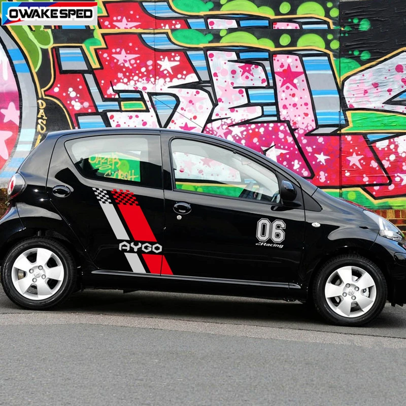 Racing Lattice Stripes Car Door Body Decor Sticker For-Toyota AYGO X-Style X-cite X-wave Both Side Auto Customized Vinyl Decal (4)
