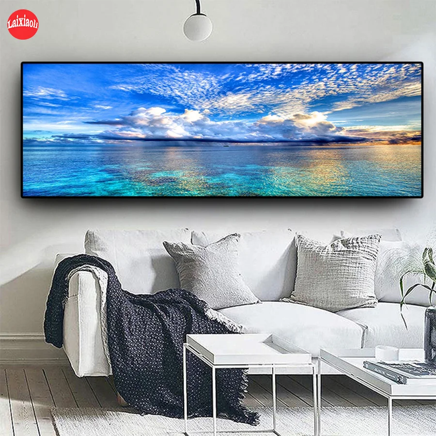 5D DIY Diamond Painting Natural scenery blue sky ocean Hot selling home art cross stitch full squareround diamond embroidery | Дом и сад