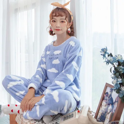 

Autumn Winter Women Pyjamas Sets Suit Thick Warm Velvet Coral Flannel Sleepwear Female Cartoon Pijama Cute Girl Homewear Clothes