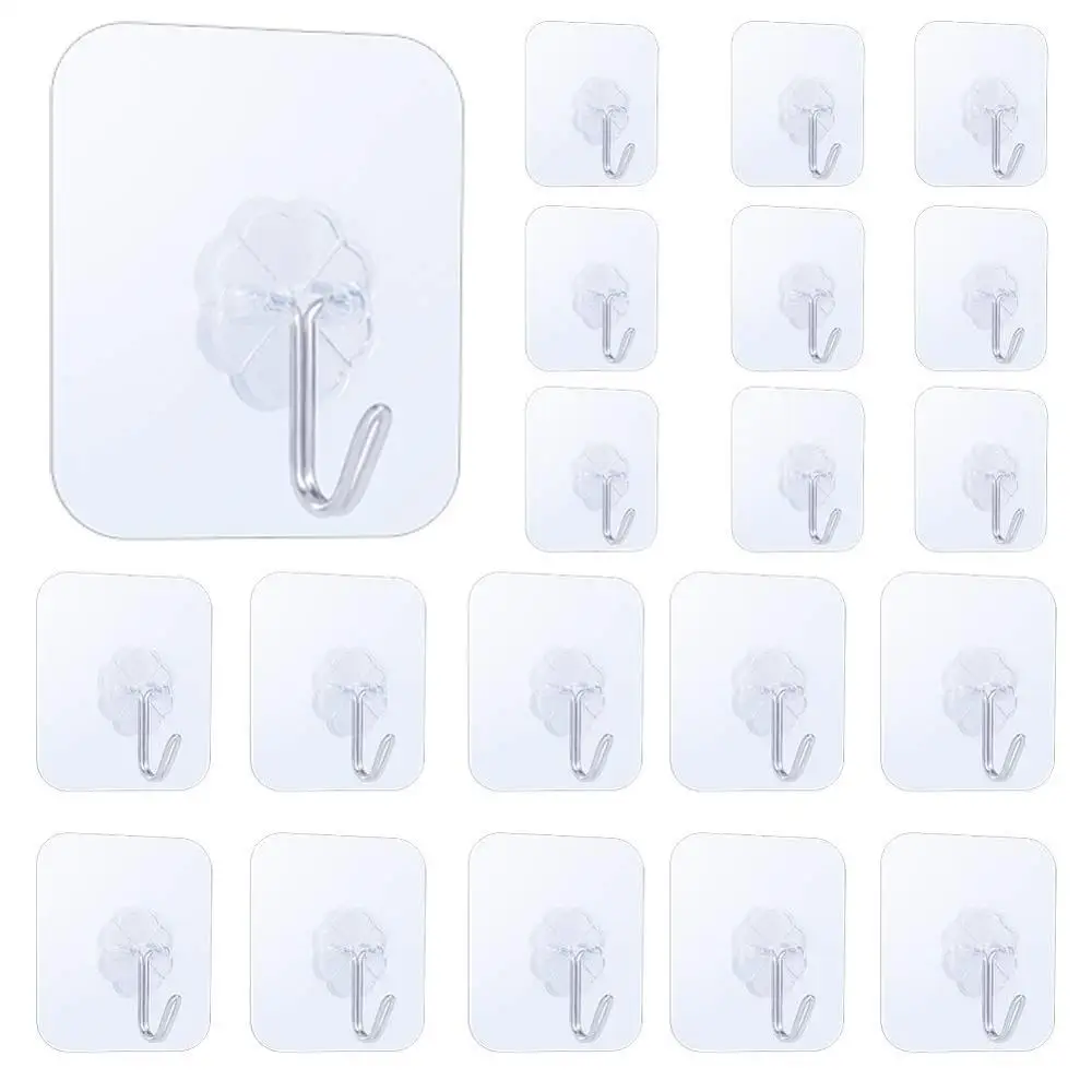

10 Pcs Self Adhesive Wall Hooks, 15lbs Damage Free Hanging Sticky Hook for Tile Wall, Flower-Shaped Clear Hook Clothes Holder