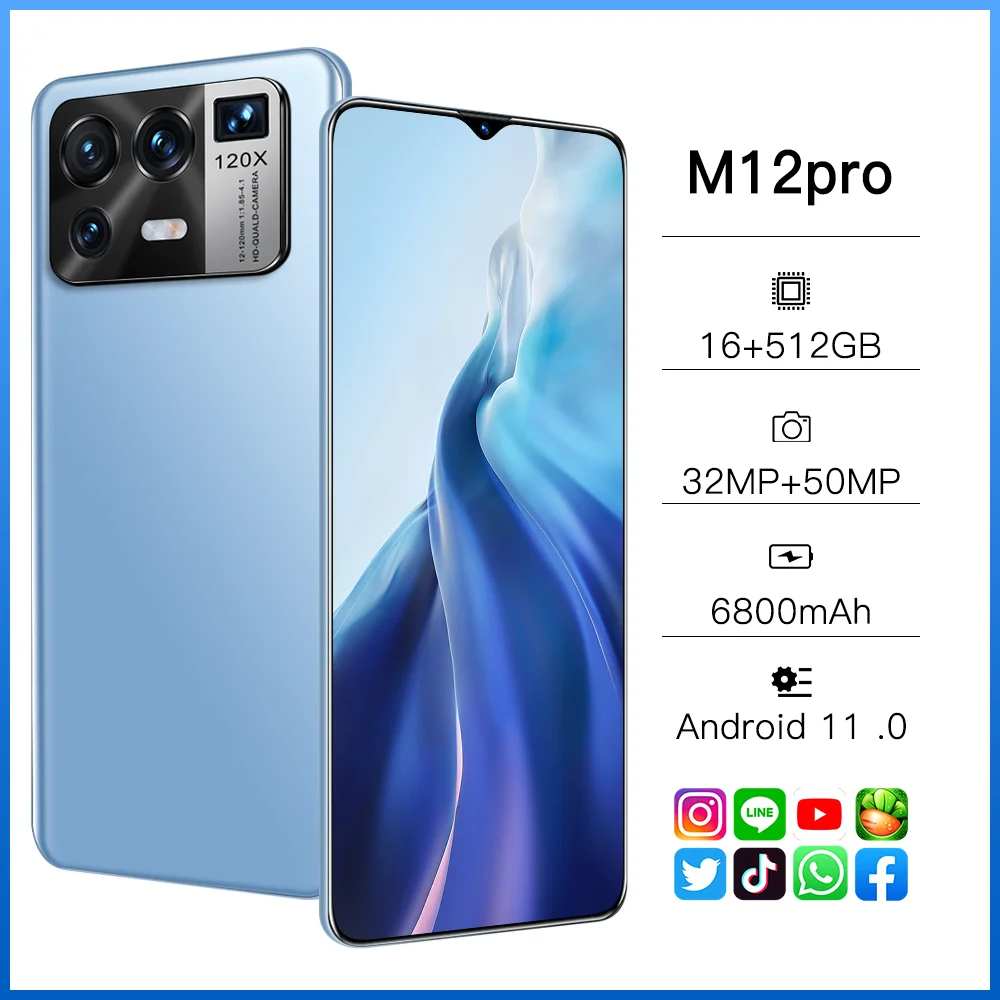 Смартфон глобальная версия M12pro 6 7 дюйма 16 + 512 ГБ 6800 мАч 32 50 МП HD-камера | Мобильные