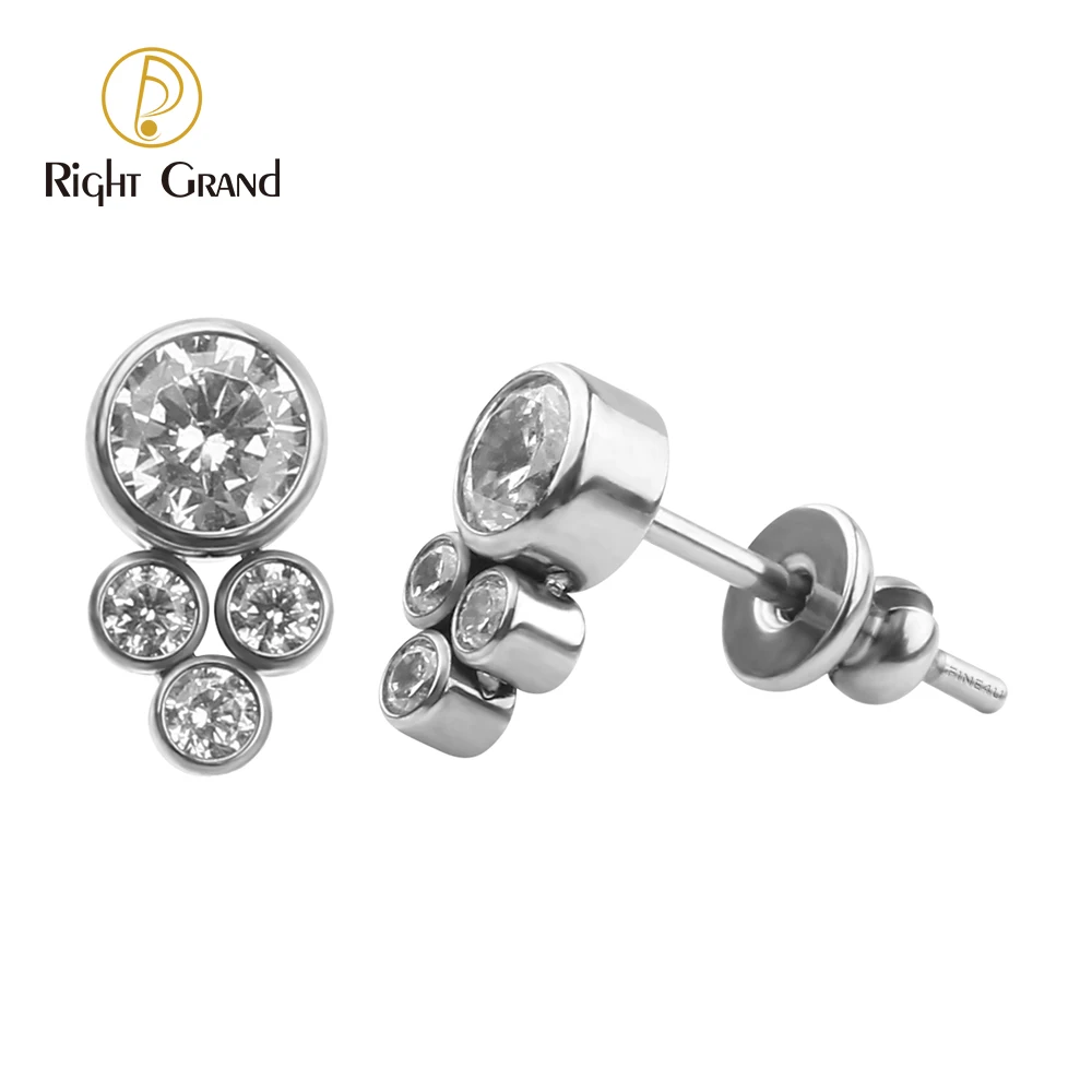 Right Grand Implant Grade ASTM F136 Titanium Press Fit 4CZ Earring Push