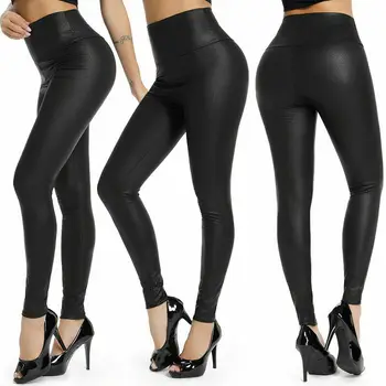 

Women Skinny Faux Leather Stretchy Pants Ladies Hot Pencil Tight Long FashionTrousers Fashiovn